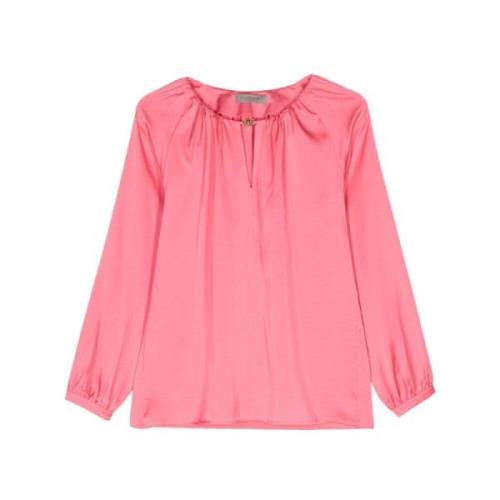 Satin Bluse med Rund Hals