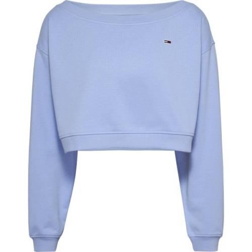 Blå Crop Sweater Bådudskæring Ballonærmer