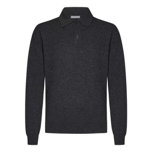 Grå Cashmere Strik Polo Skjorte