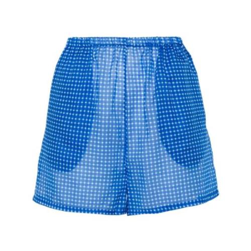 Blå Gingham Tjek Bomuldsshorts