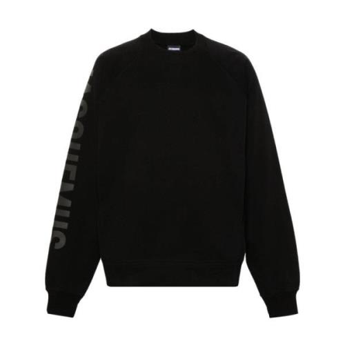 Sort Crew Neck Sweater Flocked Logo