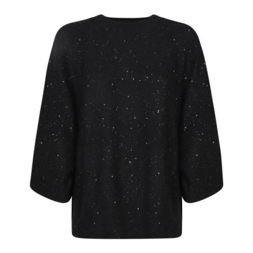 Sort Paillet Sweater Trekvart Ærmer