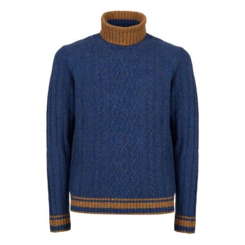 Blå Turtleneck Sweater i Aran-strikket uld