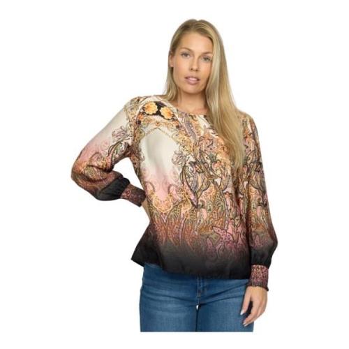 Sort Paisley Bluse med Pufærmer