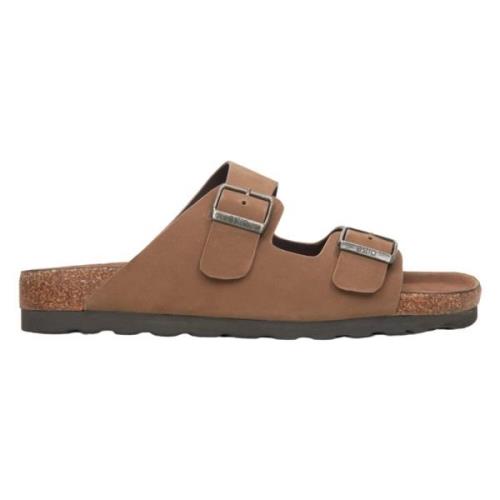 Brune Nubuck Slide Sandaler med Tykke Stropper