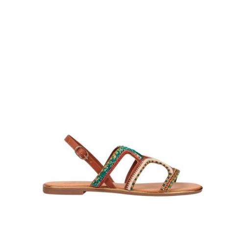 Farverig perleflad sandal