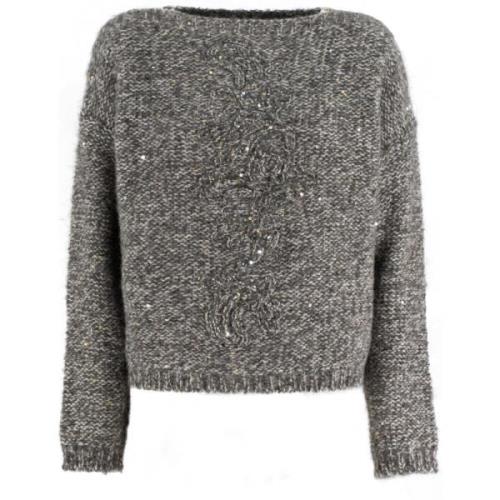 Paillet Udsmykket Uld Rundhals Sweater