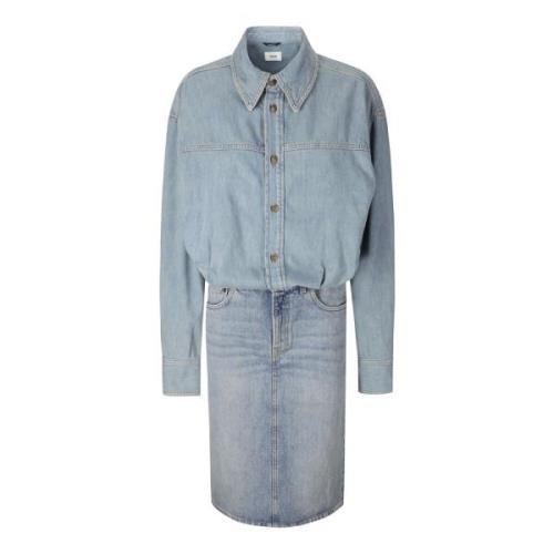 Denim Midi Kjole med Krave