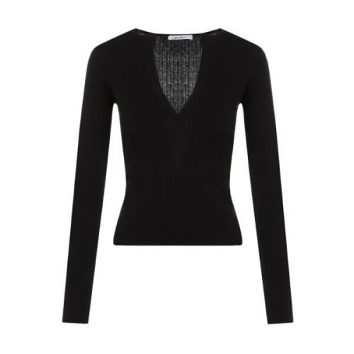 Sort Silke-Kashmir V-Hals Sweater