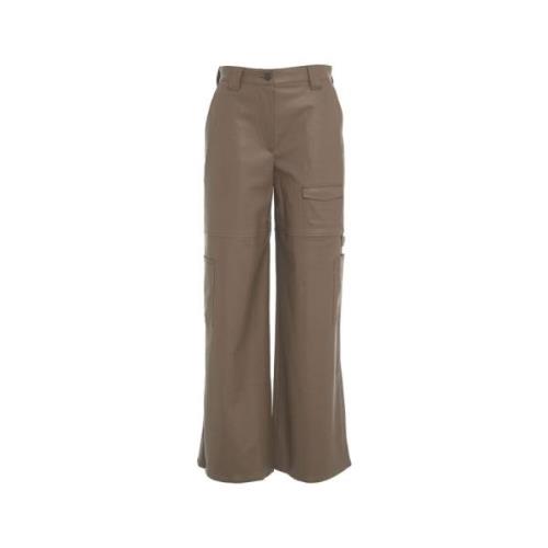 Beige Faux Leather Cargo Pants