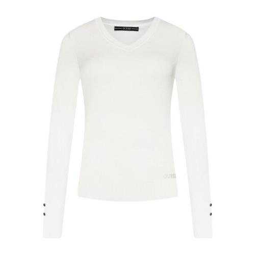 Slim Fit Sweater - V-Hals, Lange Ærmer, Rhinestone Logo