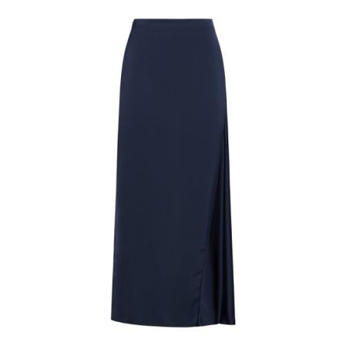 Navy Blue Satin Midi Nederdel