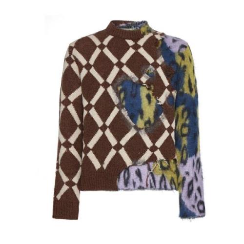 Farveblok Sweater Diamant Leopard Design