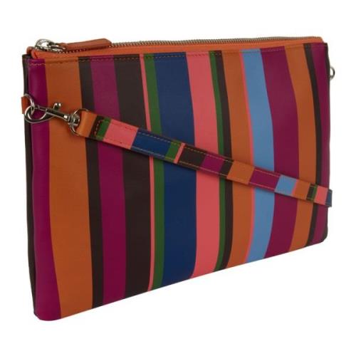 Fuchsia Læder Clutch med Multifarvede Striber