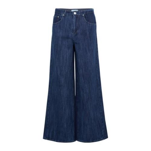 Løstsiddende Brede Ben Jeans Medium Blue Denim