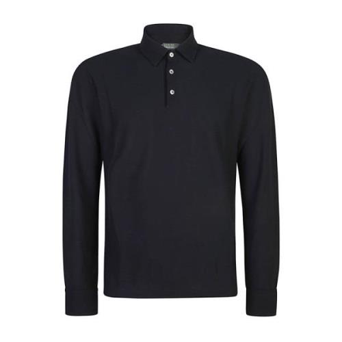 Sort langærmet poloshirt