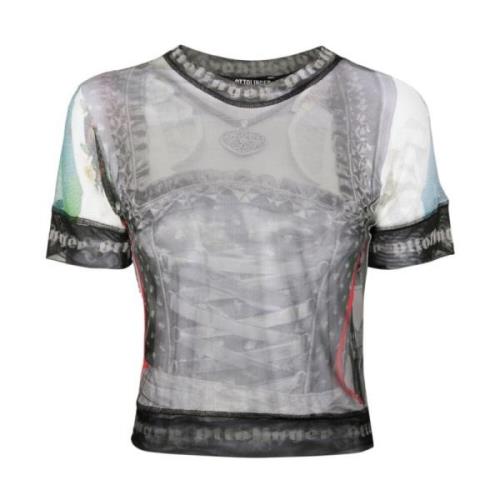 Grafisk Print Mesh Crew Neck T-shirt