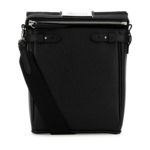 Sort Læder Kamera Crossbody Taske