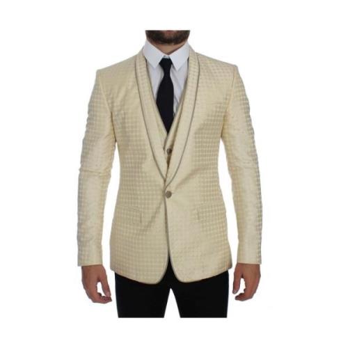 Beige Polka Dotted Slim Fit Blazer