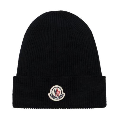 Sort Strikket Logo Patch Beanie