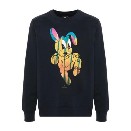 Blå Bunny Print Crew Neck Sweater