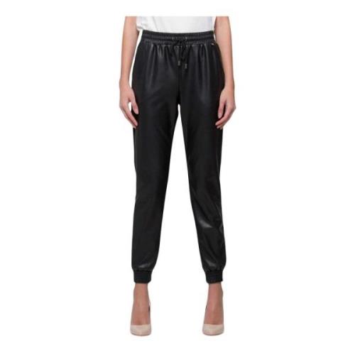 Faux Leather Joggers Bukser Sort