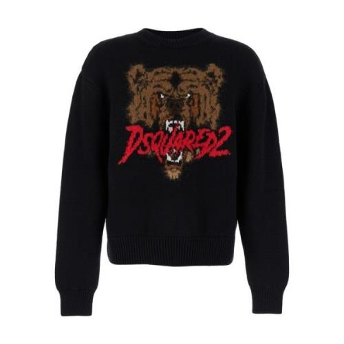 Sort Jacquard Bear Crewneck Sweater