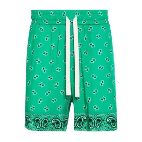 Paisley Print Shorts Letvægts Elastisk Talje