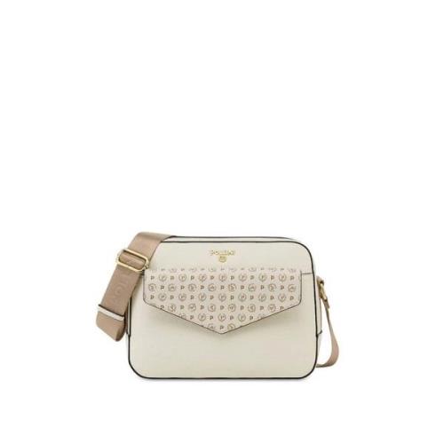 Beige Skuldertaske med Ikonisk Print