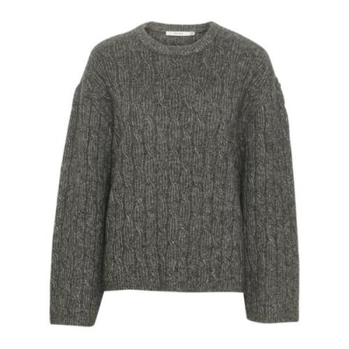 Hyggelig Strik Pullover Dyb Grå Melange