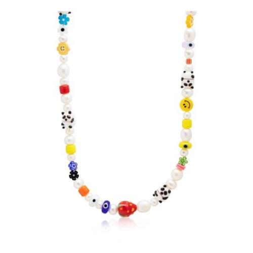 Mens Panda Pearl Choker with Assorted Beads