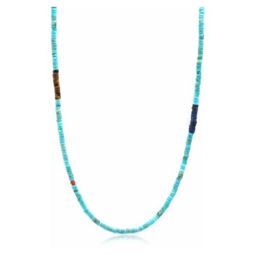 Turquoise Heishi Necklace with Tiger Eye and Blue Lapis