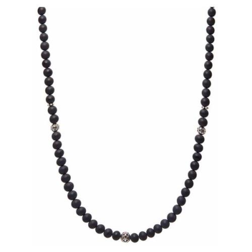 Beaded Necklace with Matte Onyx and Silver