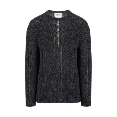 To-farvet uldblandingsrundhals sweater