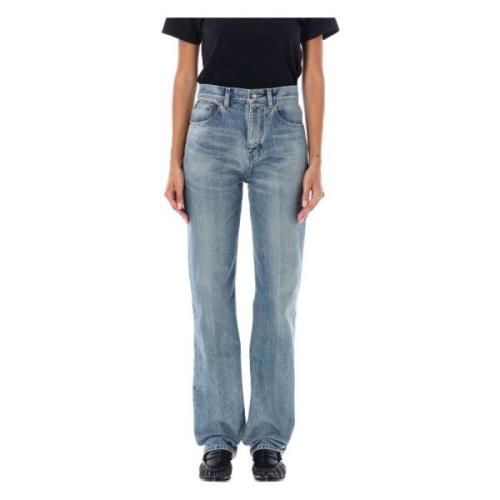 Blå Mid Rise Straight Leg Jeans