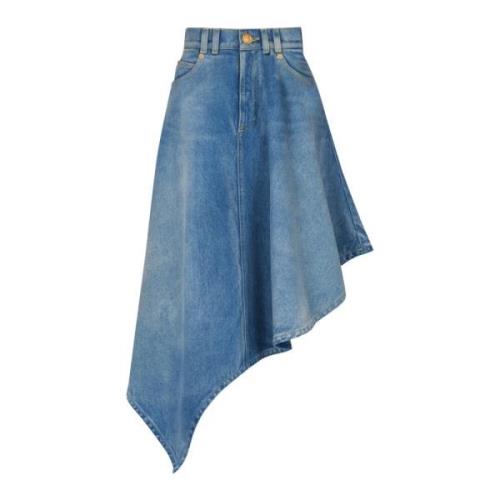 Plisseret asymmetrisk denim nederdel