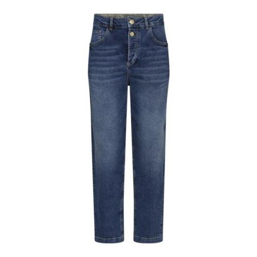 Mom Fit Printet Jeans Blå