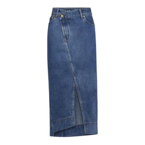 Asymmetrisk Midi Denim Nederdel