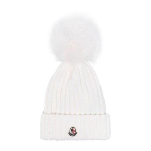 Hvid Strik Pompom Hat