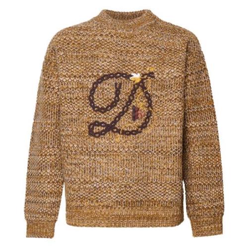 Melange Beige Uld Sweater med Bogstav