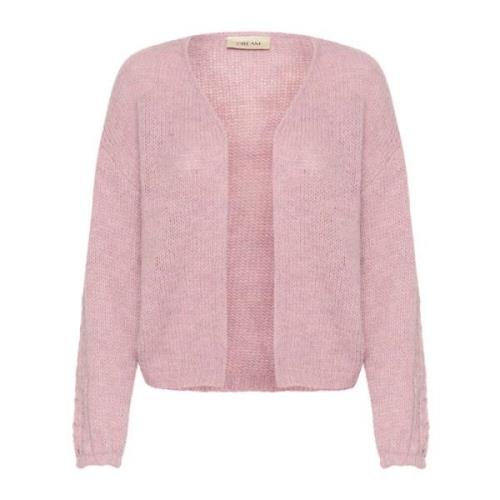 Pink Strik Cardigan med Åben Front