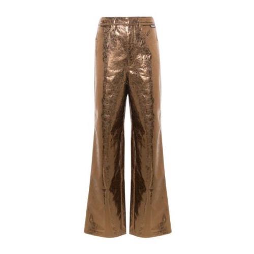 Metallic Brown Textured High Waist Pants