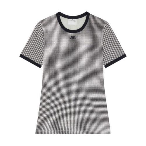 Houndstooth Mønster Crew Neck T-shirt