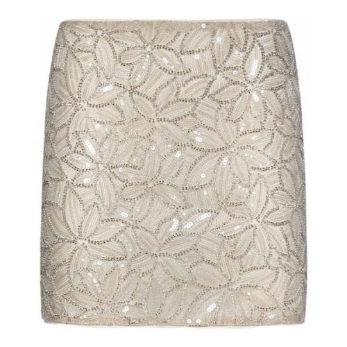 Blomstret Paillet Mini Nederdel Beige