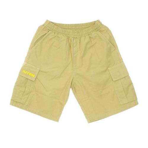 Cargo Shorts Beige Bomuld Elastisk Talje