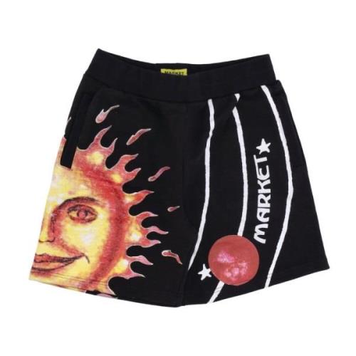 Sweatshorts med solsystemprint Sort