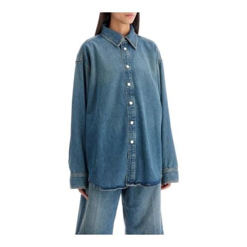 Oversized Denim Skjorte med Tryklås