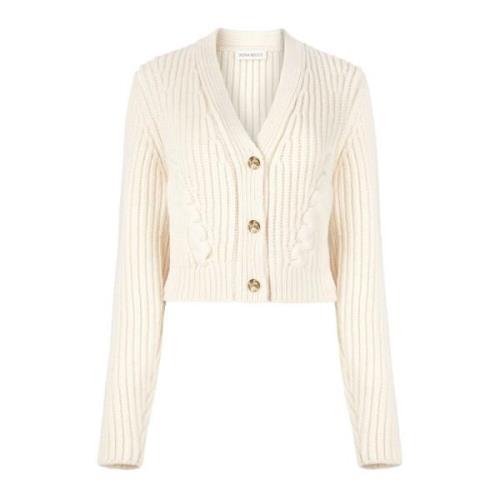 Beige V-Neck Strik Cardigan