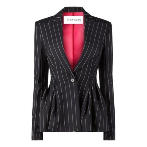 Blå Pinstripe Peplum Blazer