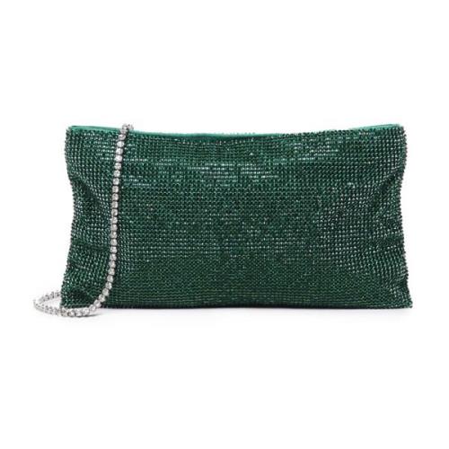 Grøn Mesh Clutch Taske med Metal Skulderrem